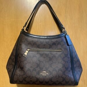 Coach Brown Signature Monogram Shoulder Bag with Black Trim